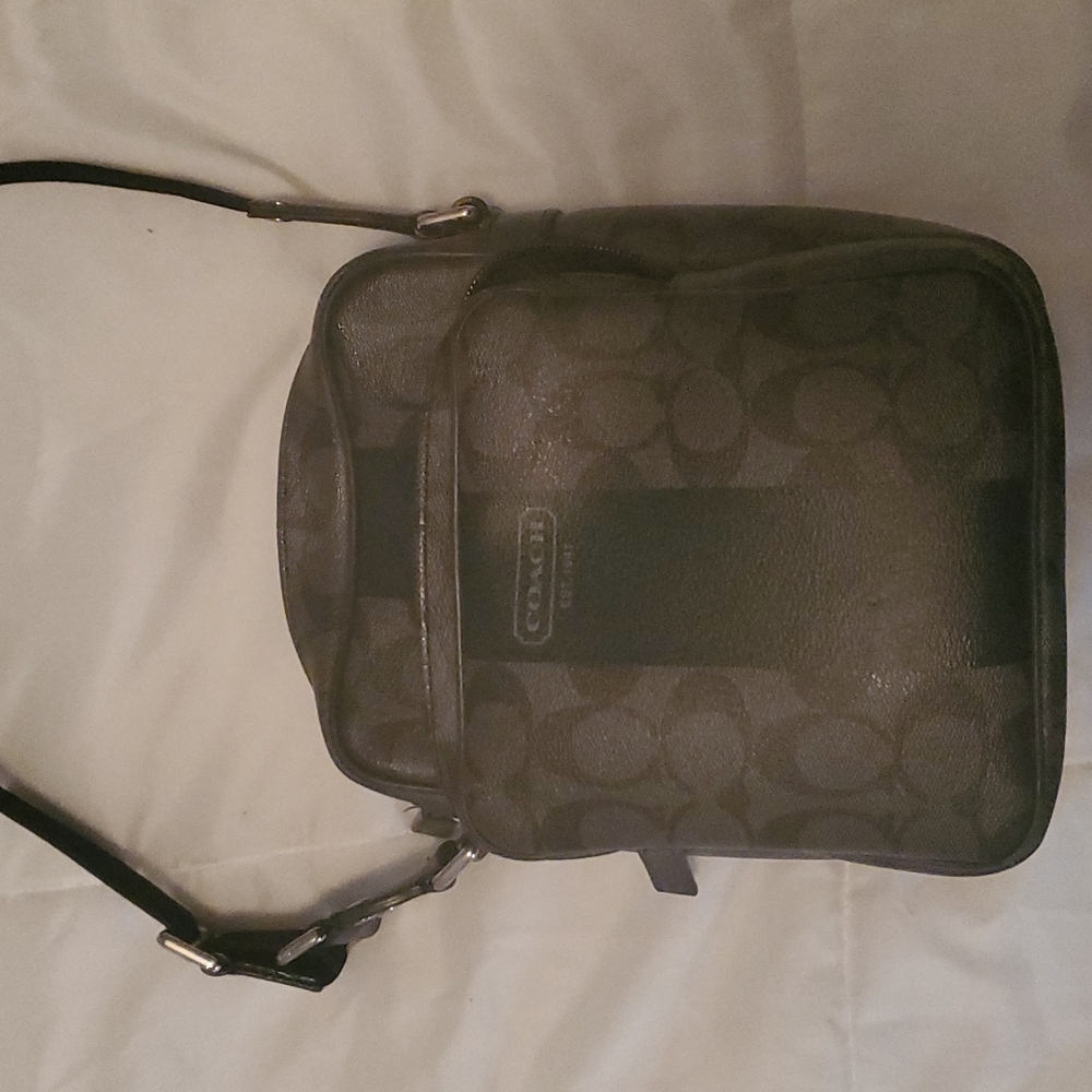 Coach Leather Crossbody - Black/Grey with Silver Hardware